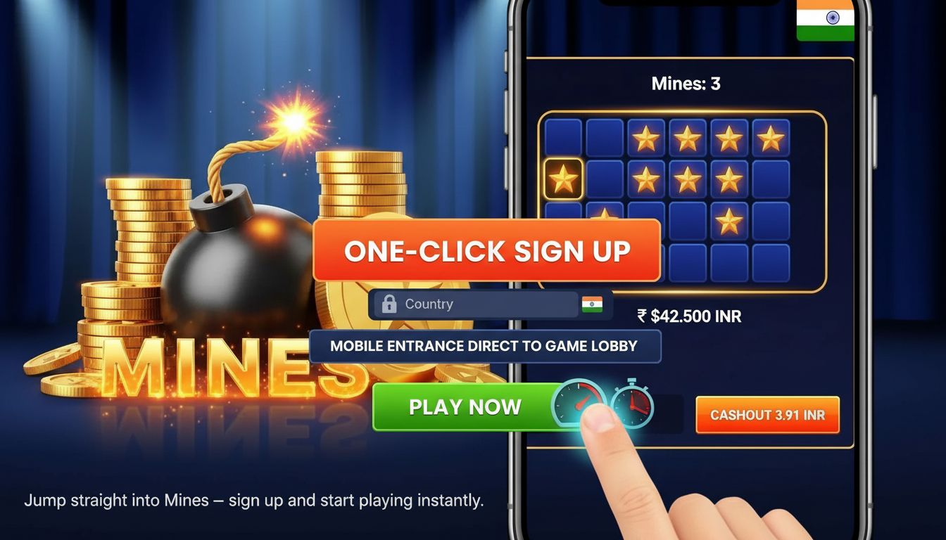 One-click registration interface landing directly in Mines lobby with minimal input